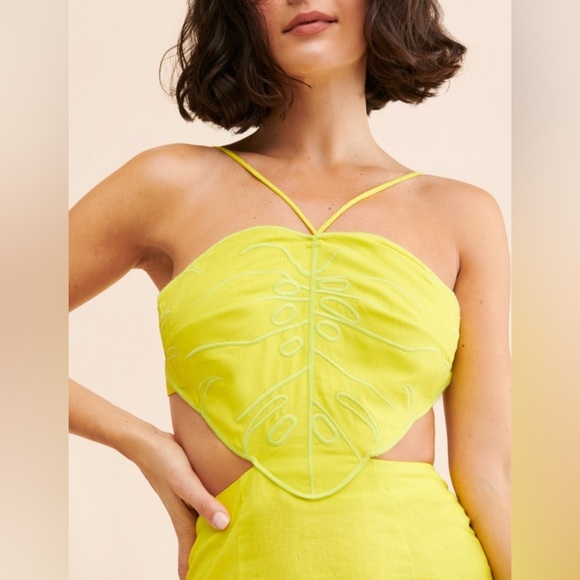 Farm Rio Monstera Open-Back Halter Linen Blend Midi Dress Size M - Picture 5 of 13